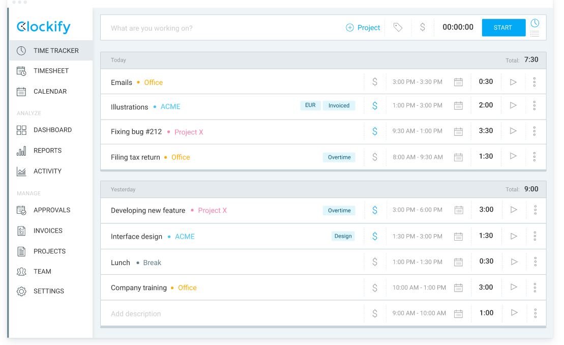 Clockify free and simple time tracker