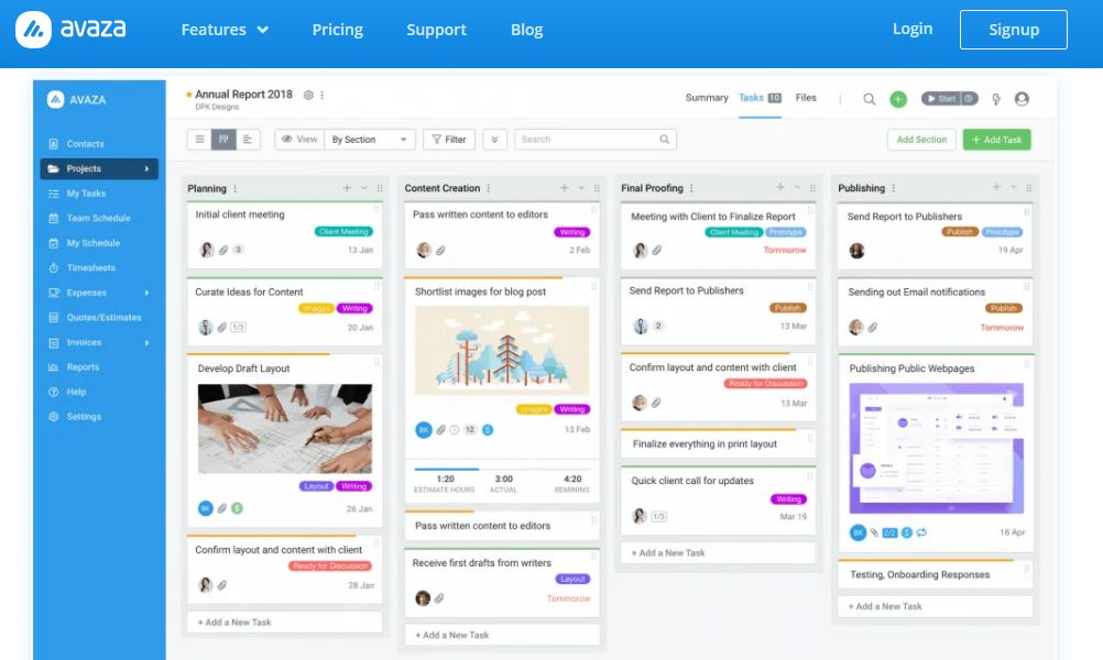 Avaza tracking project and billable hours