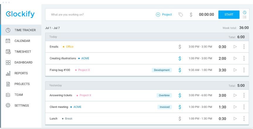 Clockify online timesheets for managing time