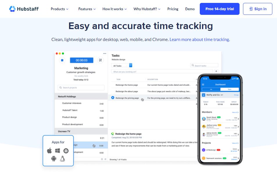 Hubstaff remote employee time tracking with screenshots