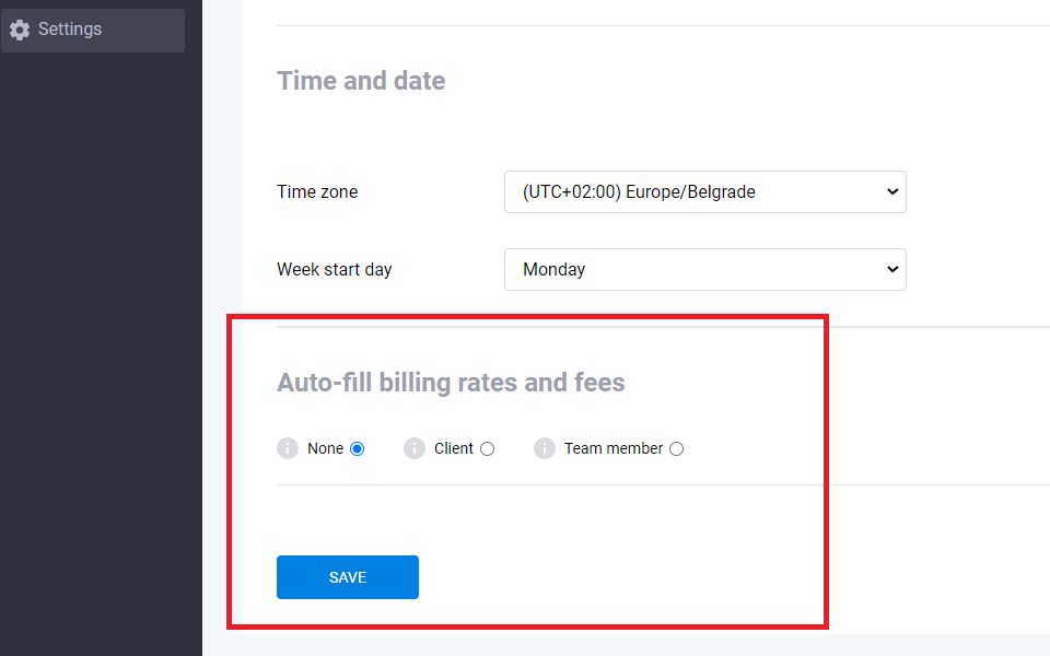 Autofill billing rates