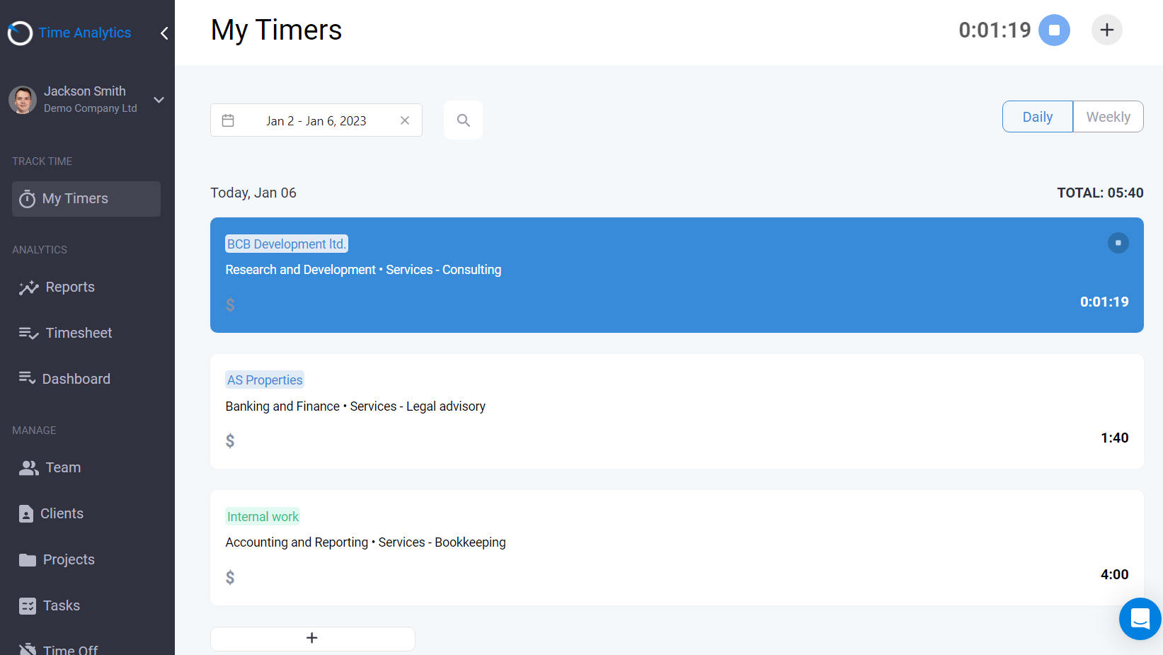 time analyitics timer