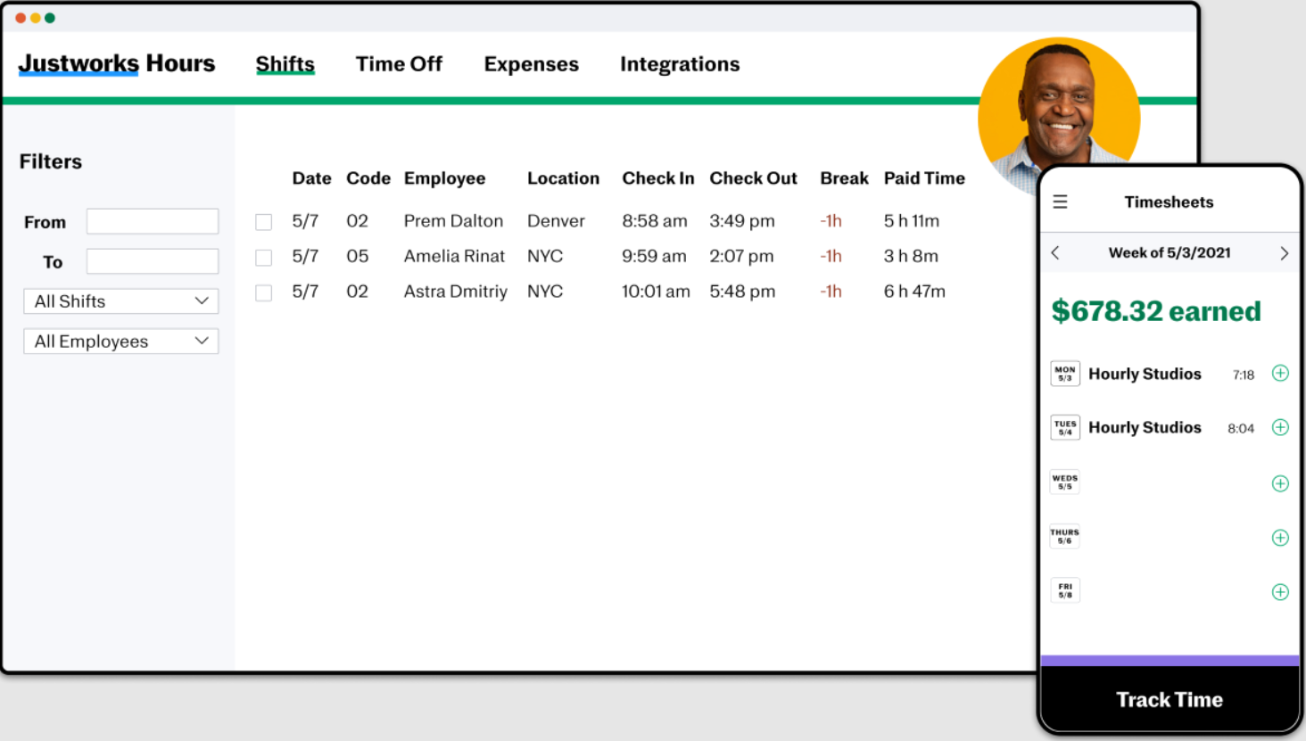 JustWorks Hours mobile time tracking