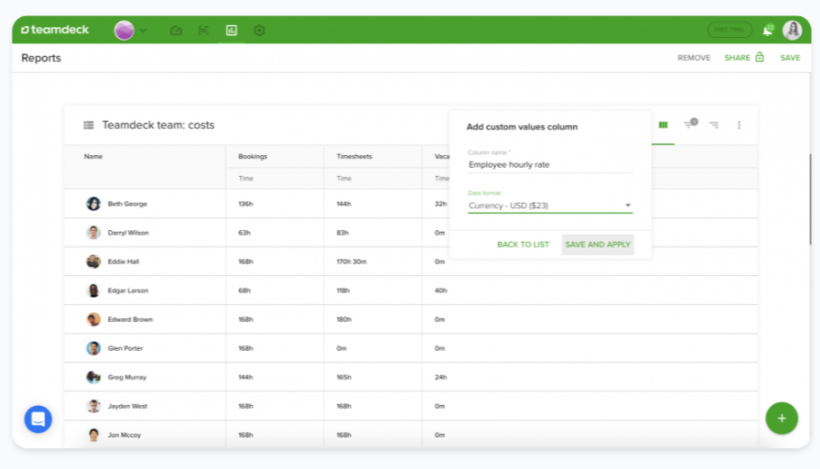 team desk timesheet reporting software 